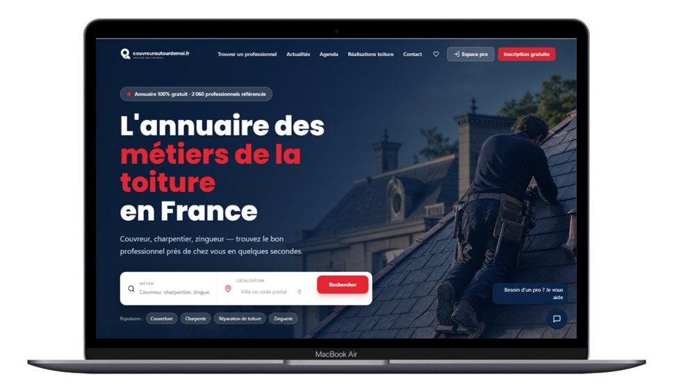 Aperçu du site Couvreur Autour de Moi sur un ordinateur portable